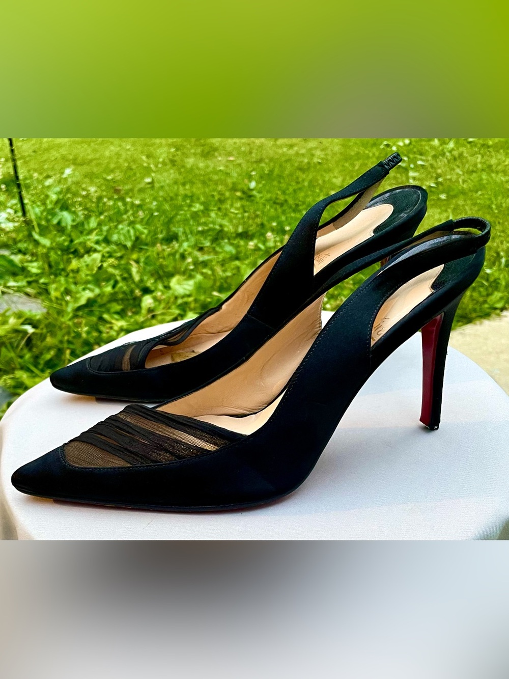 Christian Louboutin Black Satin Pointed-Toe Slingback Pumps Size 6 - Picture 6 of 15